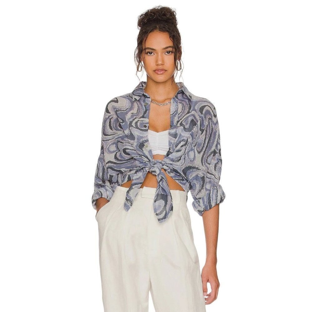 Indah Como Oversize Button Up Shirt in Imagine Blue Small New Womens Blouse